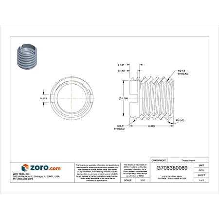 E-Z Lok Standard Wall Self Locking Thread Insert, 1/2"-13 Int Thrd Sz, Carbon Steel, 5 PK 319-8